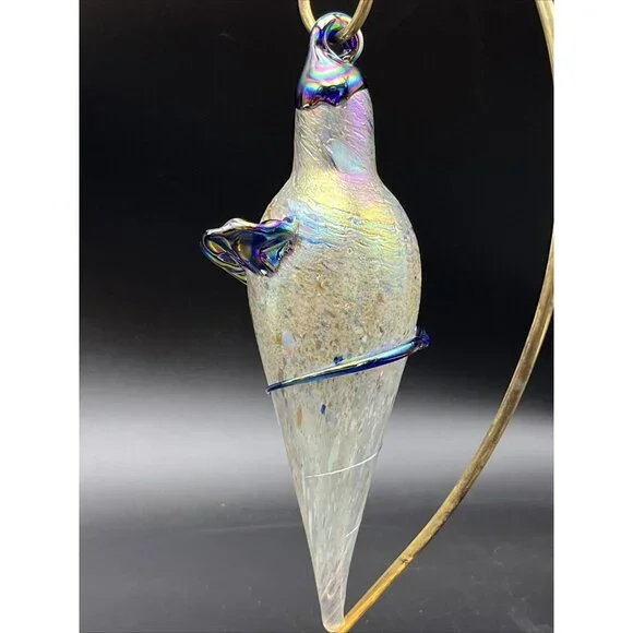 Hand Blown Art Glass Iridescent Oil Slick Plum Bob Teardrop Ornament Sun Catcher - Picture 7 of 14